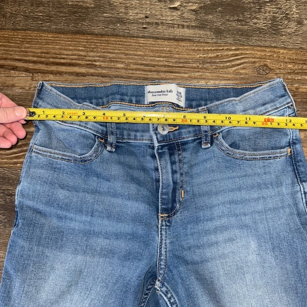 Abercrombie Kids Low Rise Bootcut Jeans Medium Wash Frayed Bow Detail Size 15/16